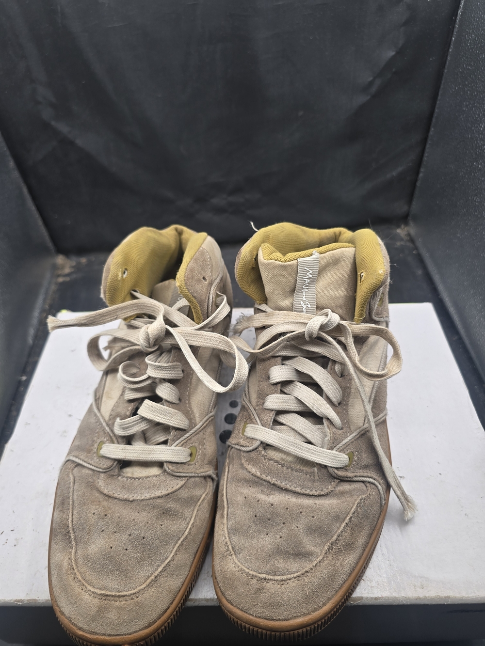 Maui and Sons Beige Suede High-Top Sneakers with Yellow Lining
